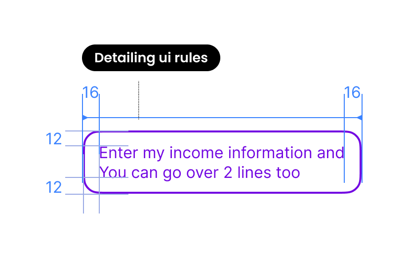 Text-based chat bubbles — spacing specs and character limits for readability